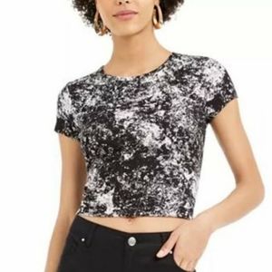 BAR III Marble Print Crew-Neck Crop Top